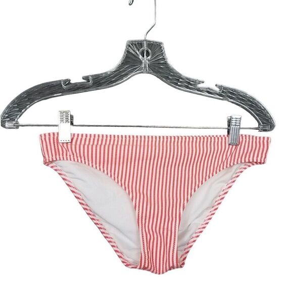 Aerie Small Red White Seersucker Stripe Printed Swim Bikini Bottom Hipster S - Picture 1 of 8